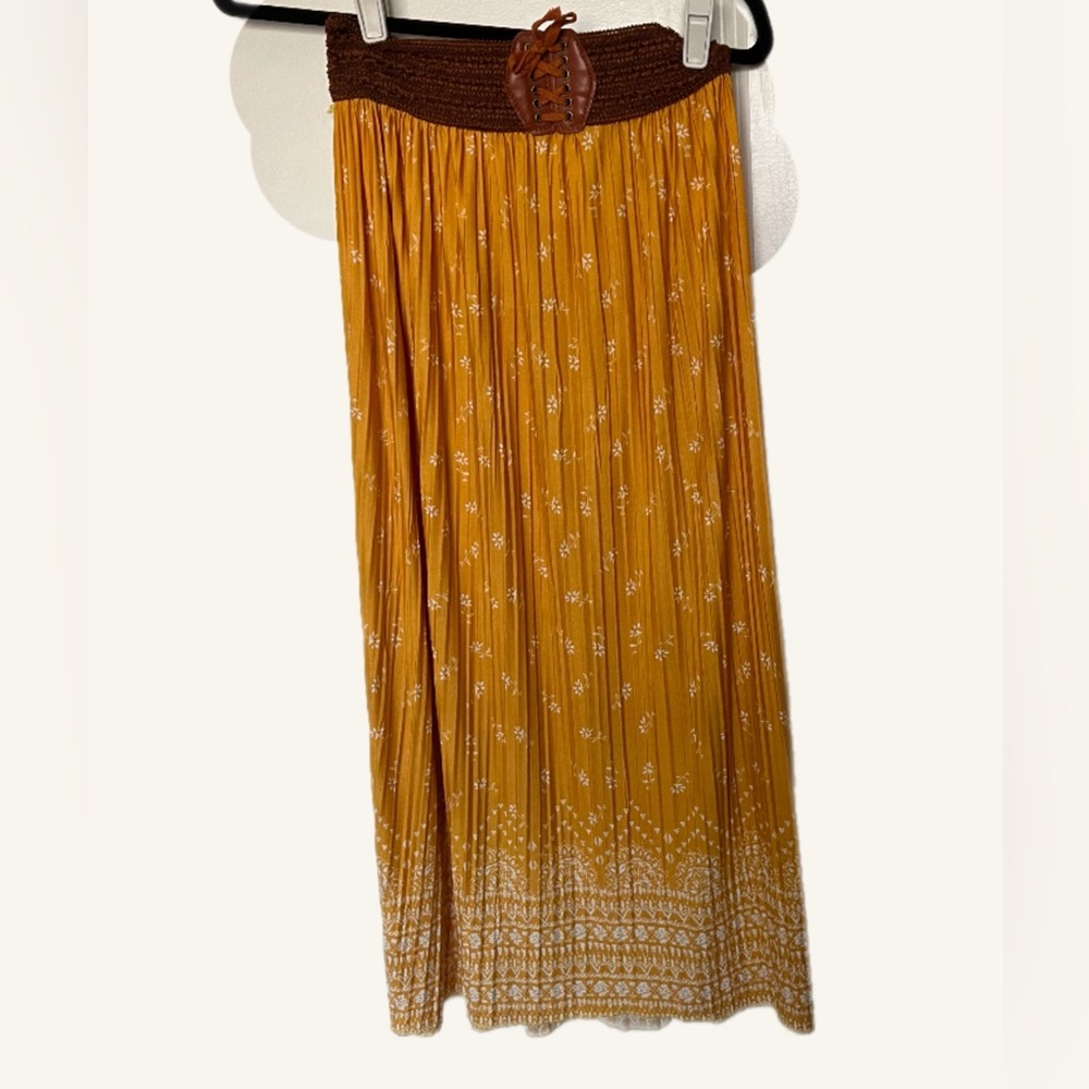 Anna Morgan A-line Midi Skirt in Brown and Yellow indie boho festival